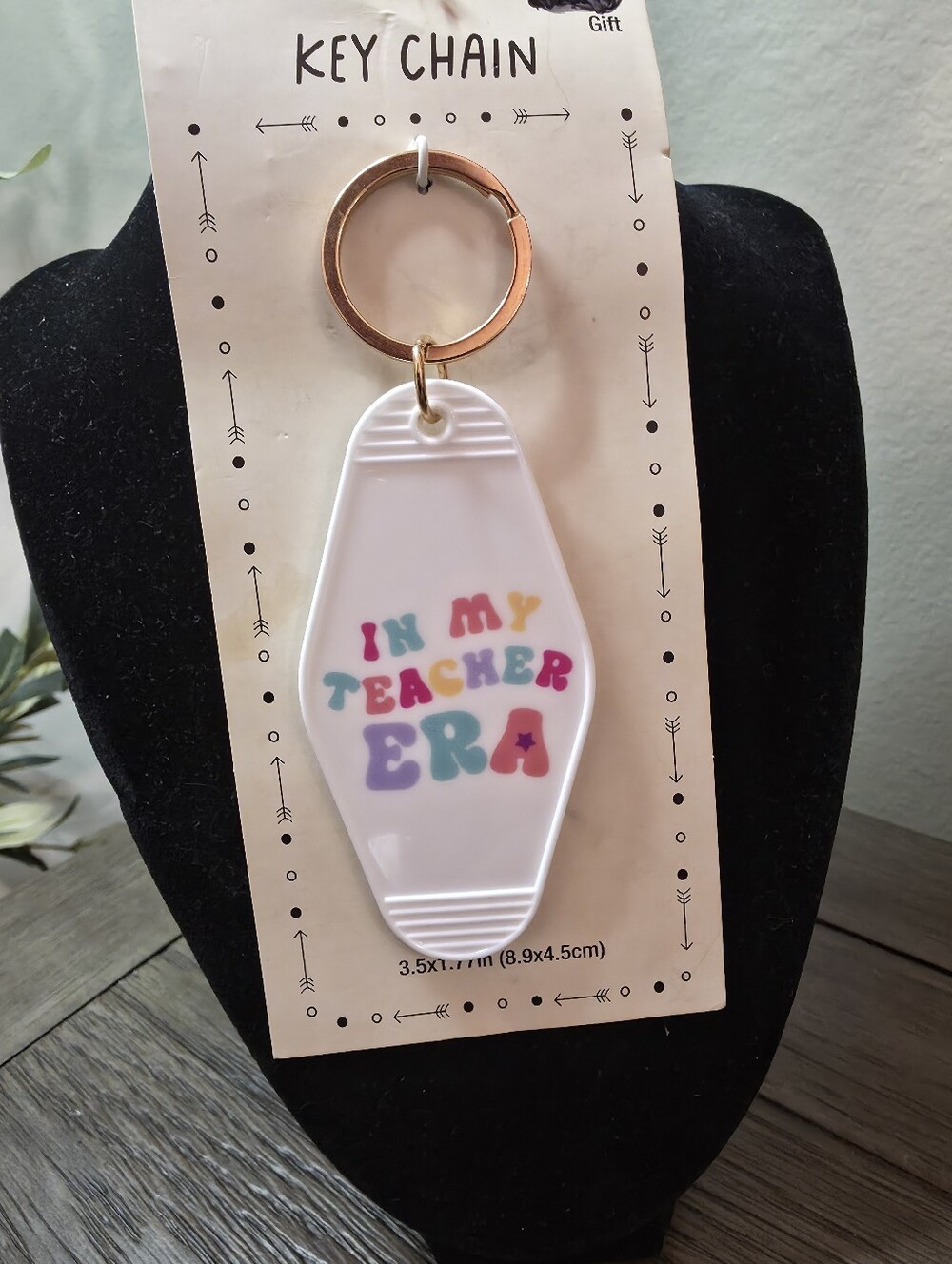 'In My Teacher Era' White Keychain with Multicolor Lettering